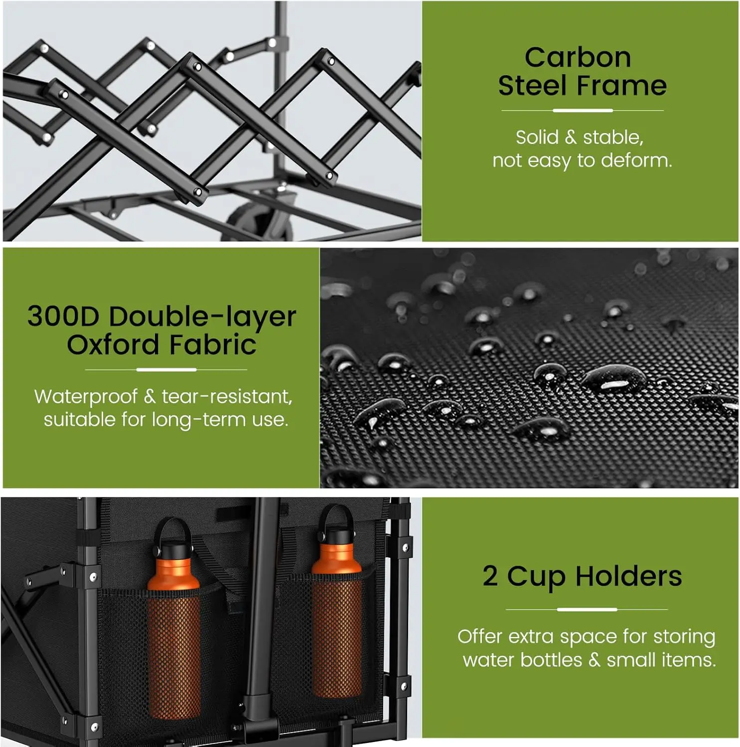 عربة عربة قابلة للطي بعجلات، سعة 220 رطلاً، أداة خفيفة الوزن قابلة للطي للتسوق والتخييم الرياضي