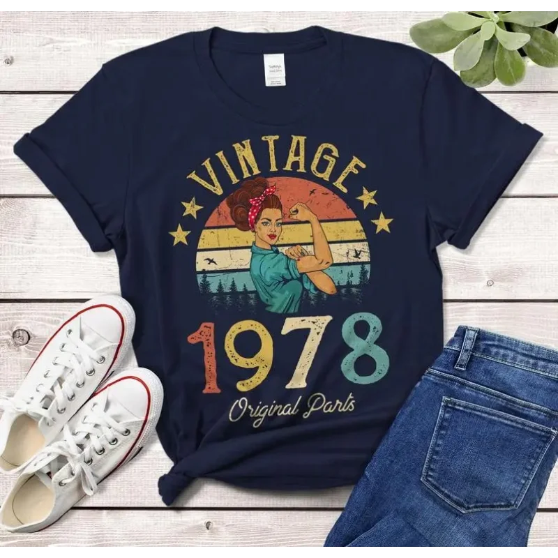 T-shirt w stylu Vintage 1978 wykonany w 44. Urodziny z modą na co dzień z krótkim rękawem koszulka bawełniana koszulka z dekoltem Harajuku