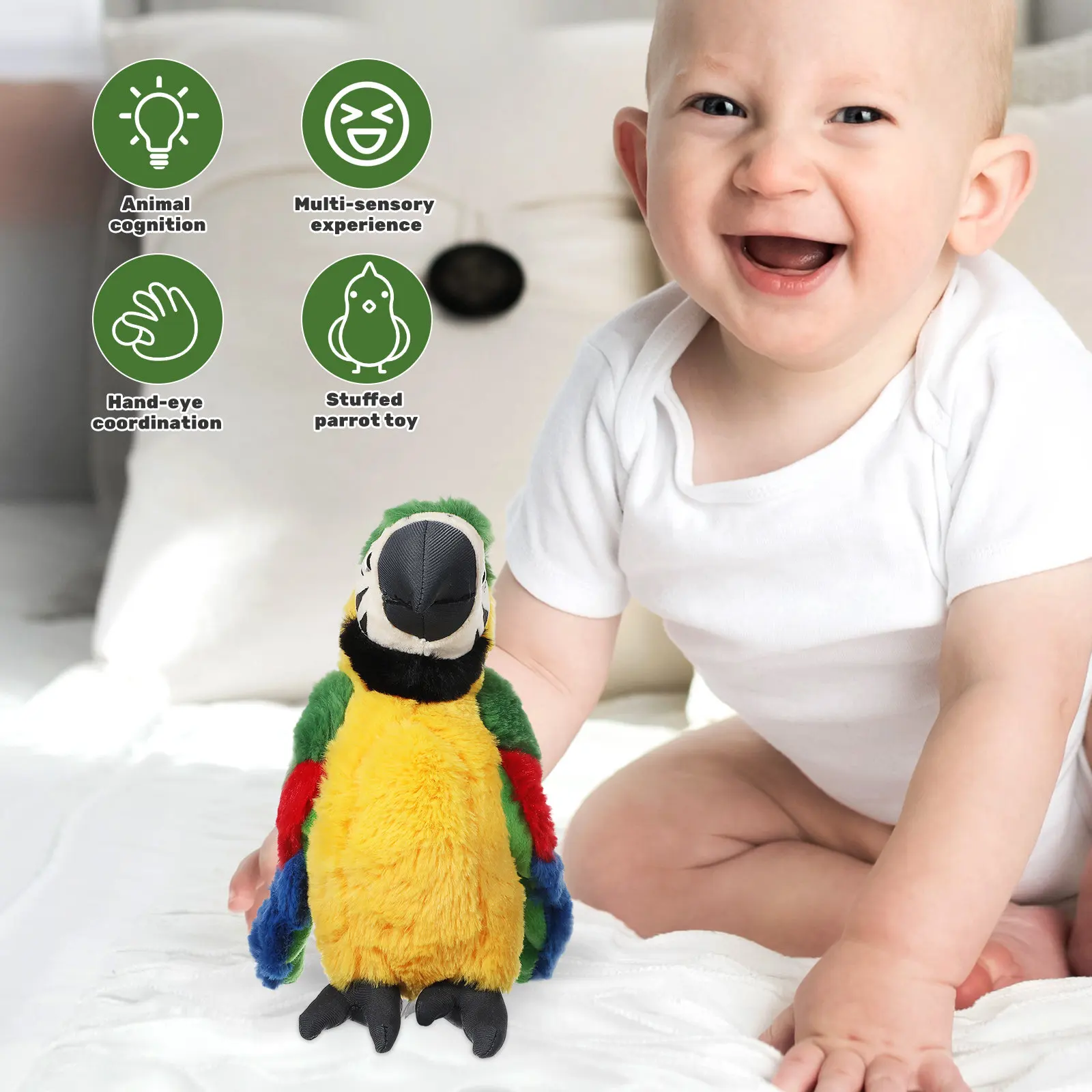 Vivid Color Stuffed Parrot Toy – Soft PP Cotton Filled, Washable & Safe for Kids Snuggling and Play