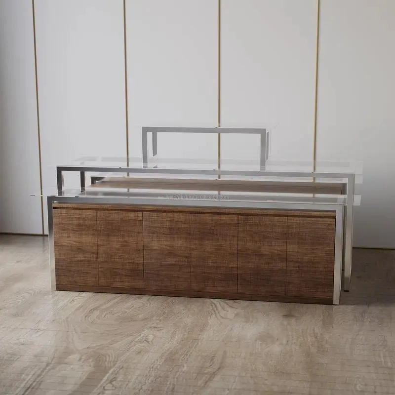 for Retail store lockers with storage, stainless steel silver T-shirt rack, laminated wood, heavy duty display stand