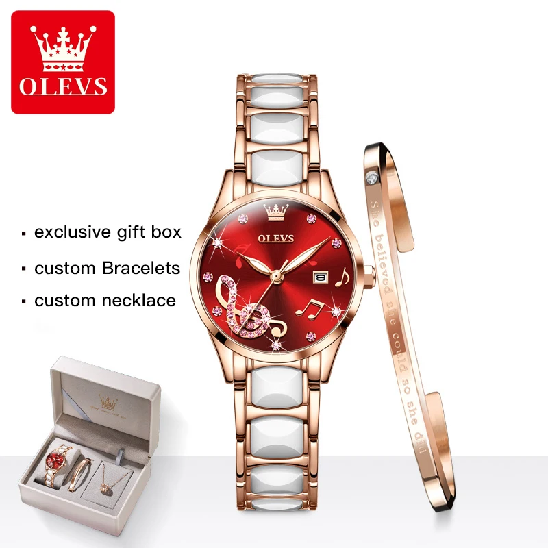 OLEVS Watches for Ladies Watch Ceramic Stainless Steel Luxury Waterproof  Watch Rose Gold Women\'s Watches trend Reloj Mujer