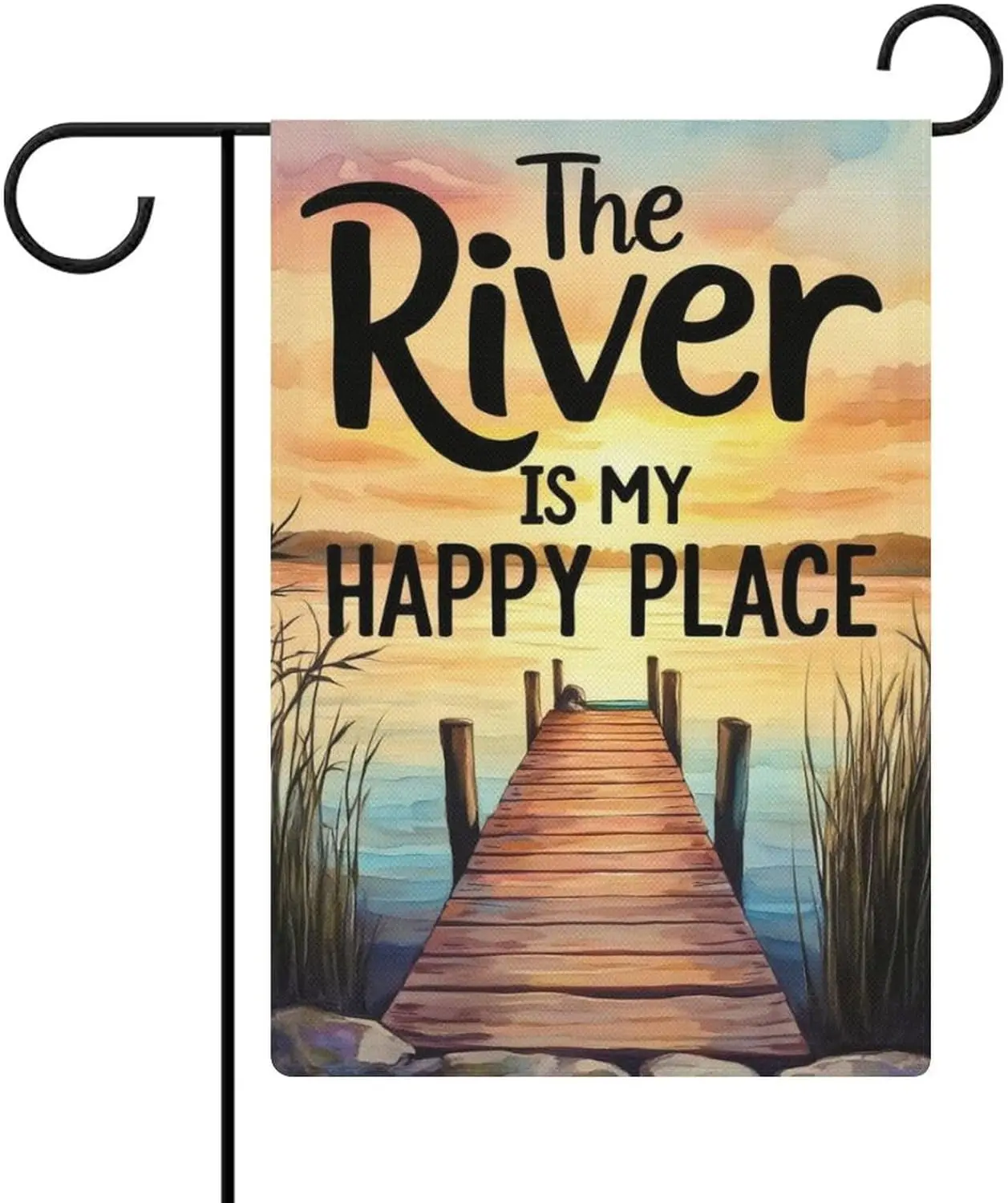 Garden Flag “The River Is My Happy Place” Double Sided 12x18 In Burlap Seasonal Yard Decoration for Outside Porch FFL IIC