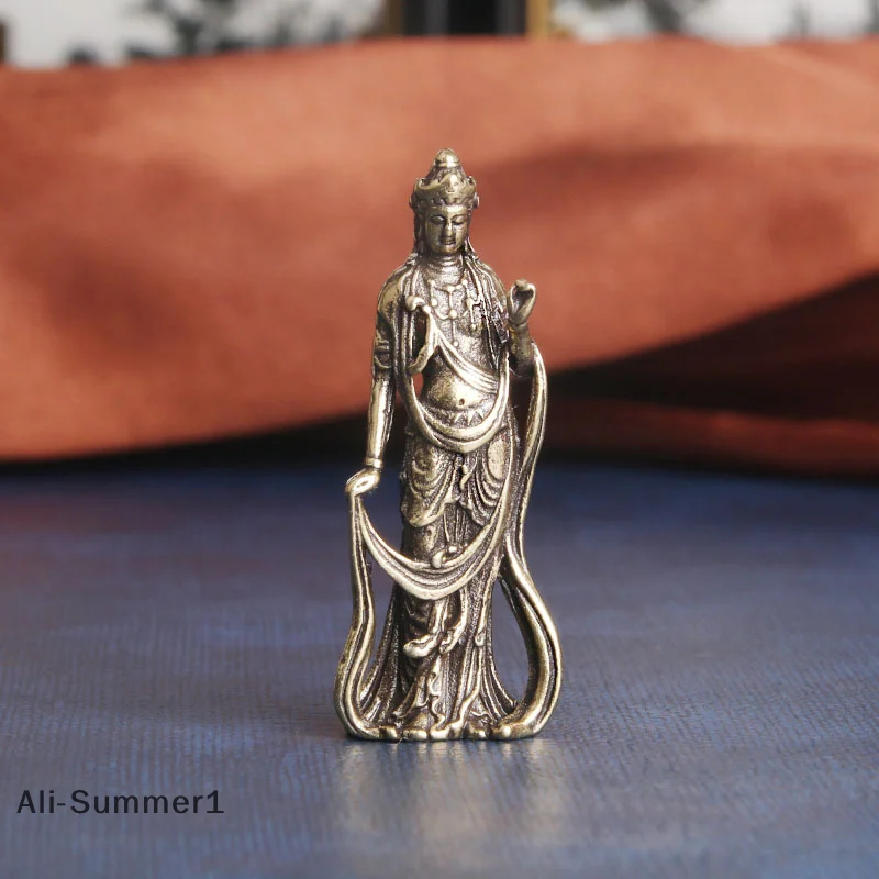 【E】Collectable Antique Copper Buddha Guanyin Bodhisattva Exquisite Small Statues Home Decorations Crafts Ornaments