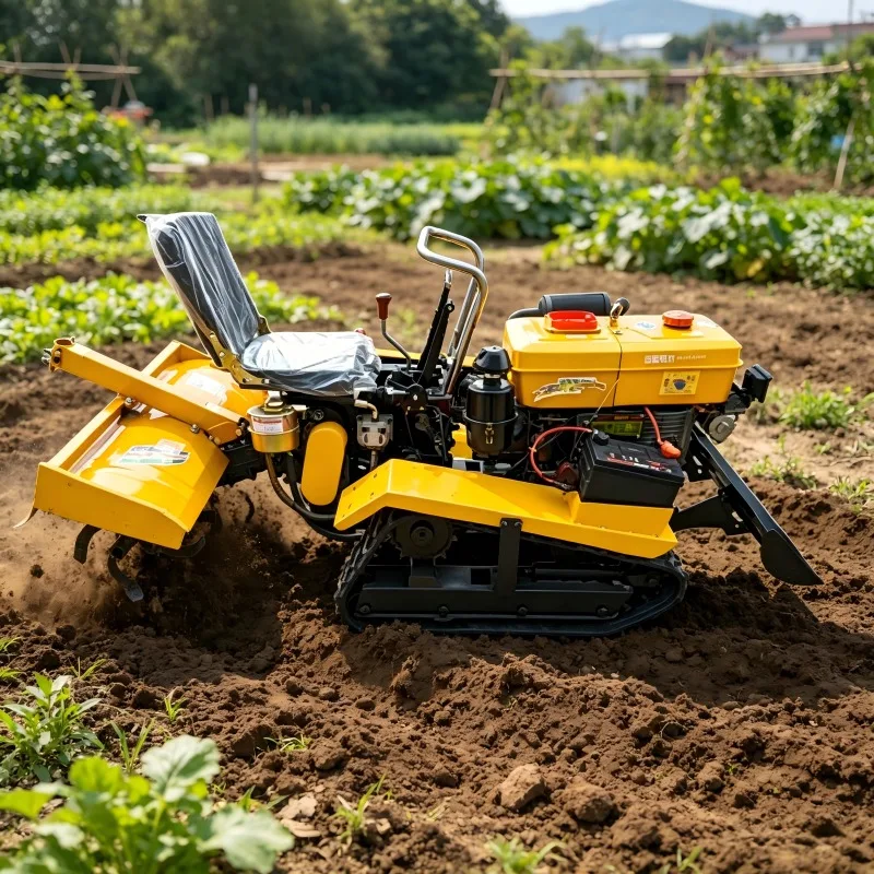 Crawler Rotary Tiller Agricultural Farm Machinery With Multiple Matching Working Implements