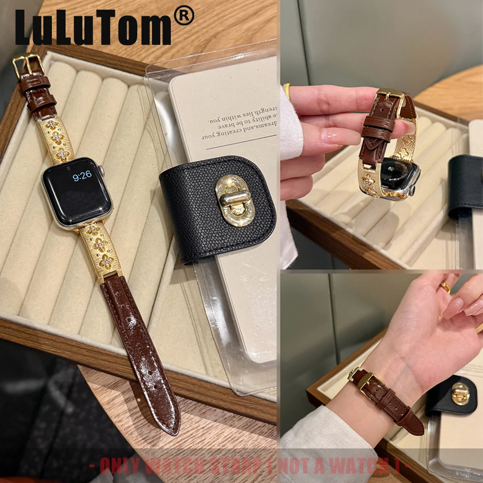 

Элегантный изысканный ремешок для Apple Watch серии 11, 10, 9, 8, 7, 6 SE 5 UItra 3 iWatch 49/46/45/44/42/41/40/38 мм кожаный металлический браслет