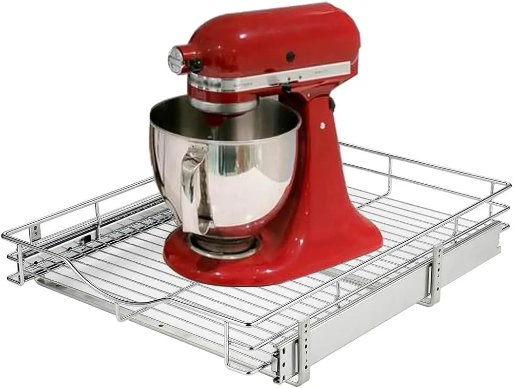 

Выдвижной органайзер для шкафа DINDON, 1 ярус (50,8 см x 45,7 см), сверхпрочная металлическая выдвижная полка, выдвижная проволочная корзина для кухни