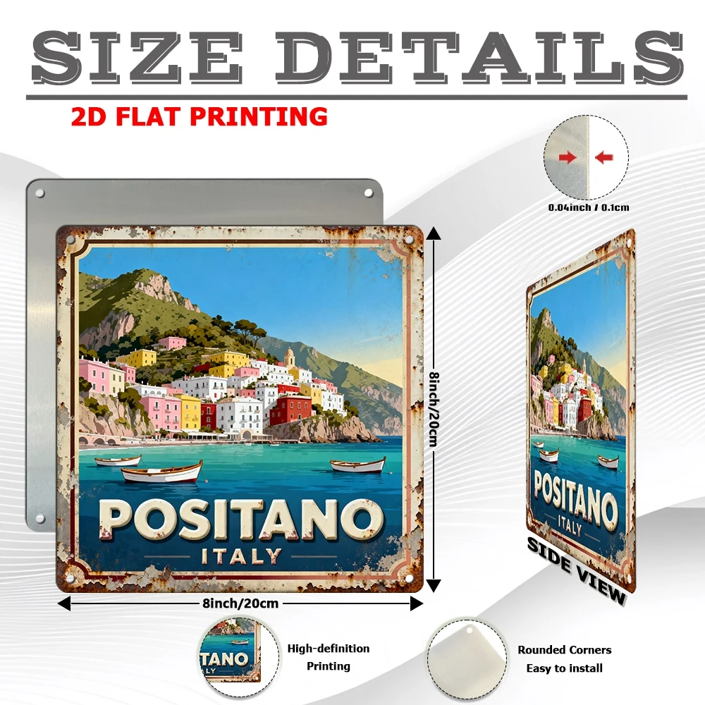 Metal Aluminum Decorative Sign, Positano Retro Travel Theme, Vintage Wall Decor, Home Decoration Suitable for Living Room