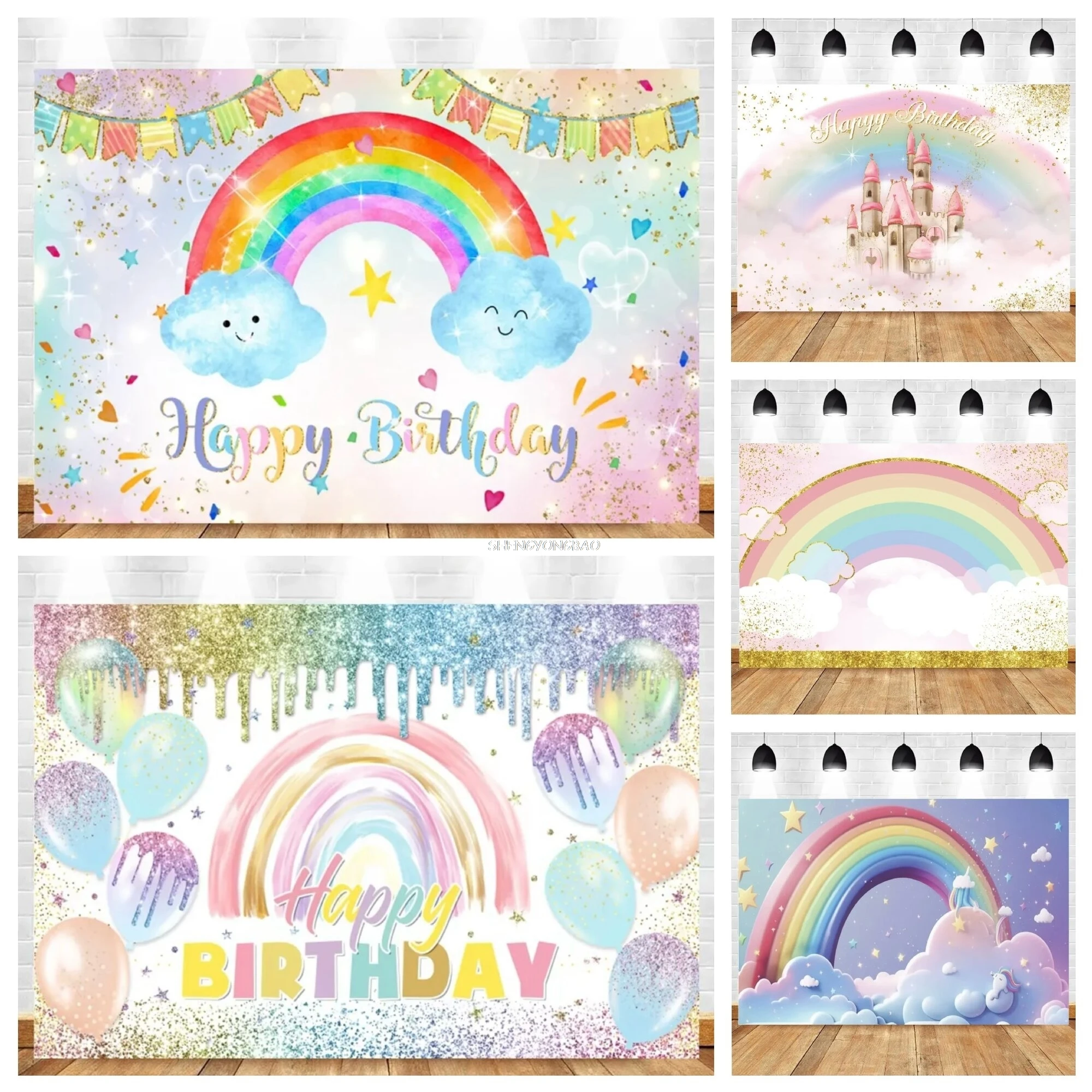 

Rainbow Theme Photography Backdrops For Kids Birthday Party Baby Baptism Pink Cloud Decoration Photo Studio Background CH-01