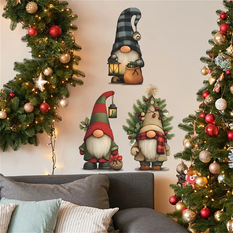 1 Set Christmas Gnome Wall Stickers Removable Self-Adhesive PVC Tomte Elf Decals with Matte Finish Christmas Party Decoration
