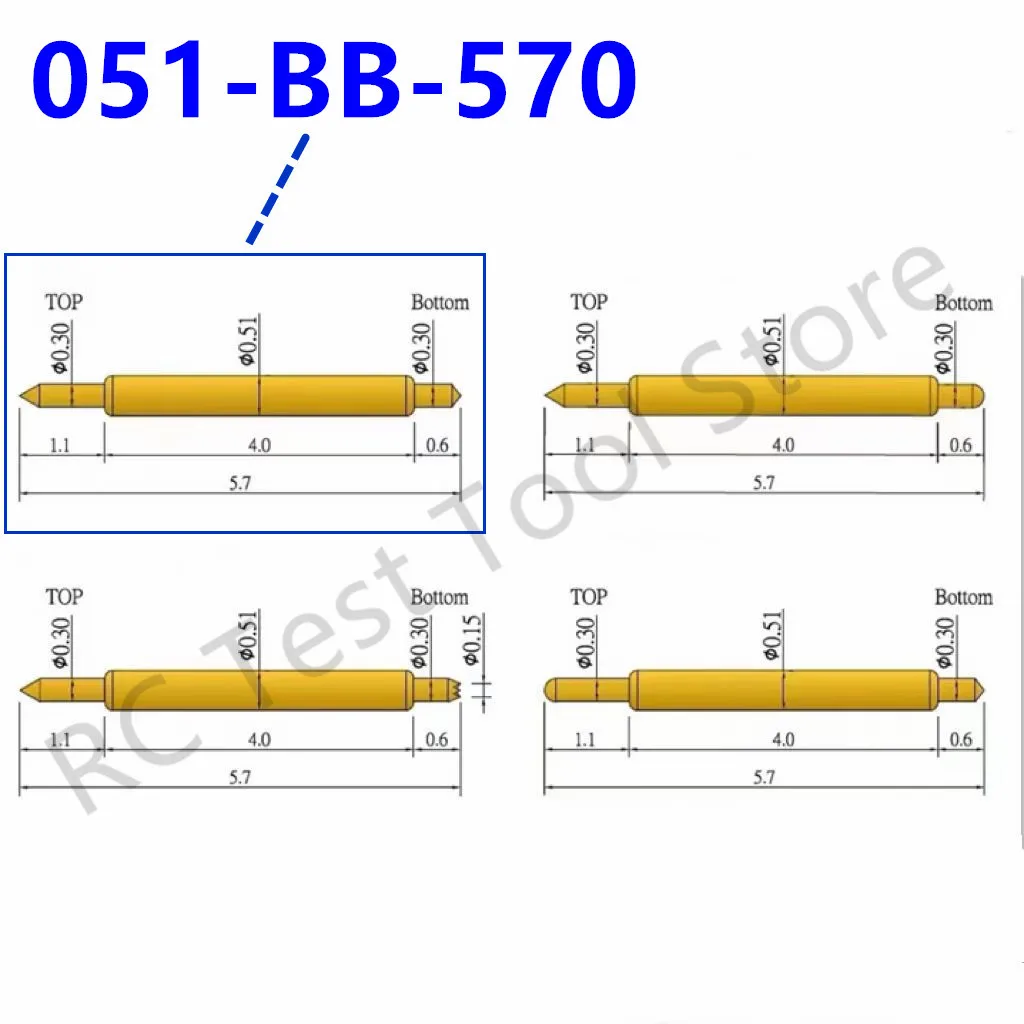 

100pcs Double-ended Test Needle Test Probe BGA Semiconductor Probe 051-BB-5.70 Two-ended Telescopic Spring Test Pin 5.7 Pogo Pin