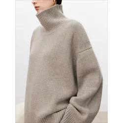 Thickened turtleneck 100% pure cashmere sweater women's loose lazy knit silhouette sweater European products