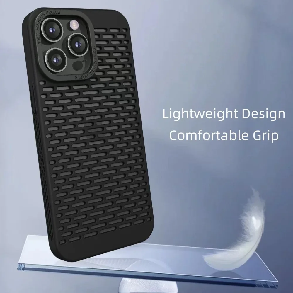 Luxury Heat Dissipation Cooling Phone Case For iPhone 16 15 14 Plus 13 12 11 Pro Max Breathable Mesh Grid Shockproof Hard Cover