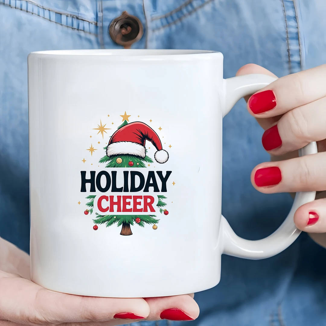 

11oz Christmas Tree Mug + Festive Cup Kids Hot Drink Cup Christmas Gift Home Office Cup