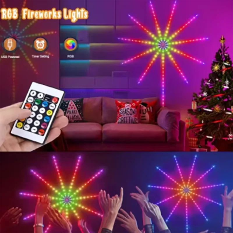 Music Triggered Fireworks LED Light USB RGB Lamp Wedding Birthday Scene Decoration