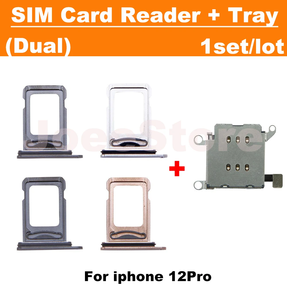 1set SIM Card Tray Reader Holder Socket For IPhone 12 Pro Max Dual sim card Tray Slot Adapter Flex Cable Replacement Parts