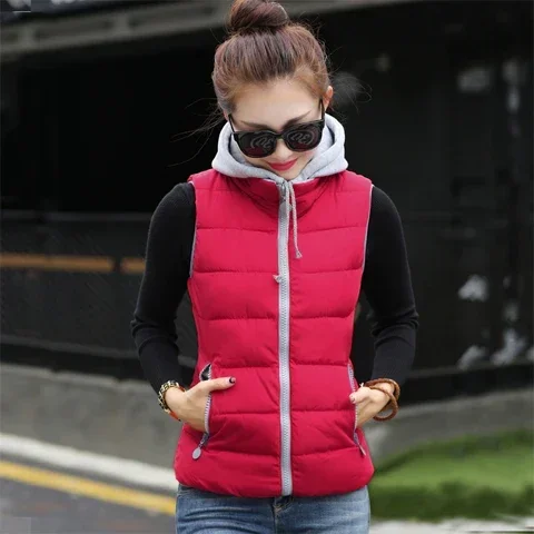 Woman Jacket Vest Autumn Winter Cotton-Padded Coat Vest Female Hooded Cotton Jacket Jacket Chaleco Mujer