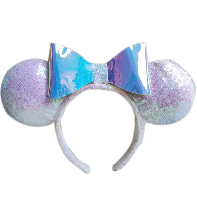 2025 Disney Mickey Mouse Ear Headband Amusement Park Hair Hoop Fish scale sequin mesh Party Headwear Girl Toy Birthday image 3