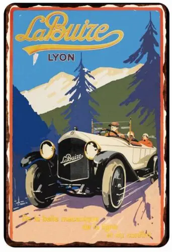 La Buize Lyon motor racing 1930 Advertising All Metal Tin Sign  8 x 12 Vintage