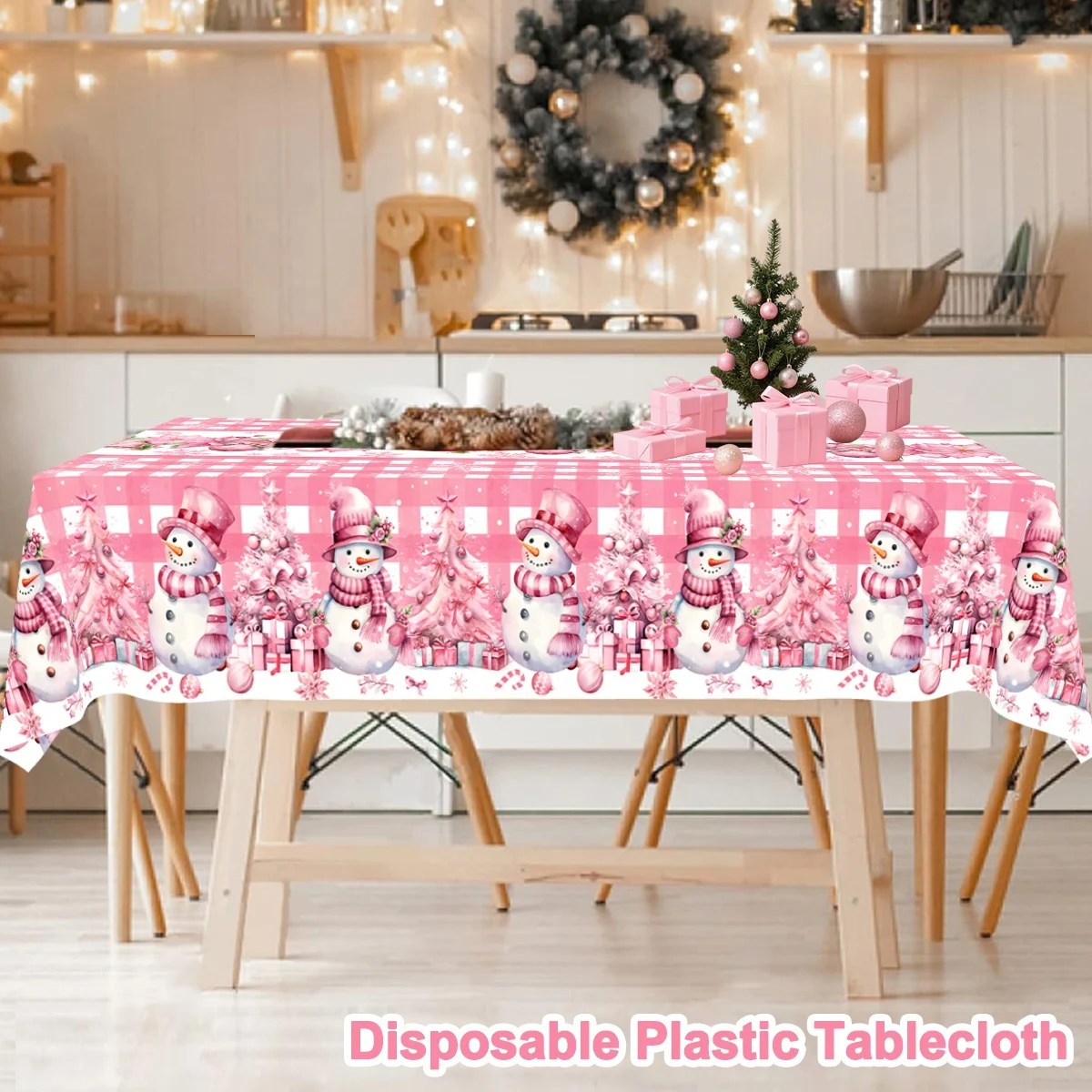 الوردي عيد الميلاد البلاستيك مفرش المائدة عيد الميلاد الديكور للمنزل 2025 عيد الميلاد غطاء الطاولة ديكور نافيداد نويل هدية السنة الجديدة 2026