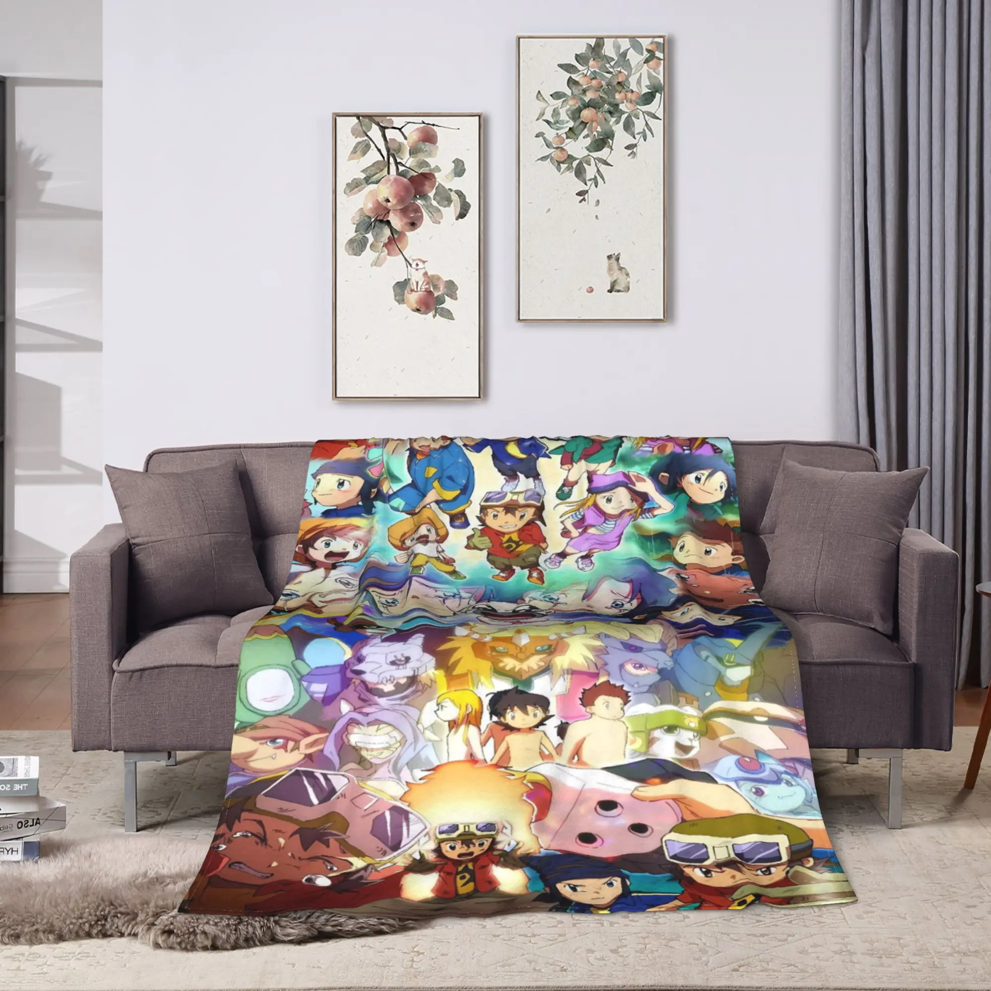 Cartoon Digimon Adventure Anime Blanket  Travel Office Flannel Throw Blanket For Couch Bed Warm Soft Custom Bedspread Gift