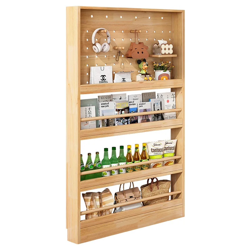 Hole plate rack behind the door, ultra-thin cabinet, multi-layer floor-to-ceiling solid wood household snack rack