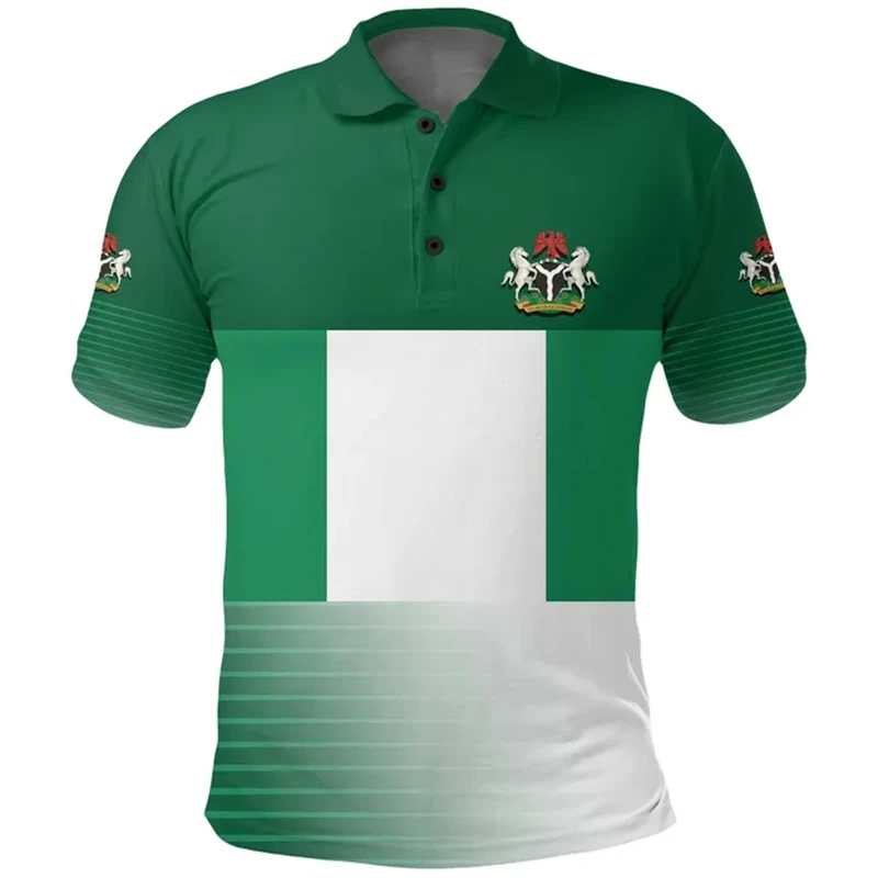 Nigeria Flag 3D Printed Polo Shirt Men Women Summer Fitness Casual Button Tee Shirts Short Sleeve Polo Shirts Ropa Tops Lapel