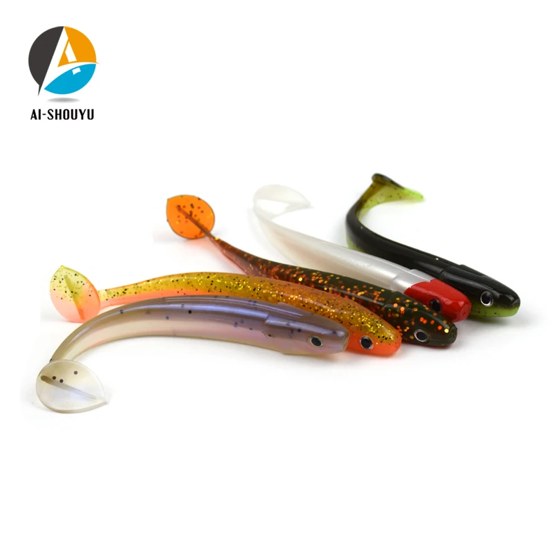 

AI-SHOUYU 5pcs 130mm/10g Soft Fishing Lure T TailSoft Worm Silicone Bait Swimbait Bass Shad Wobbler Double Color Soft Baits