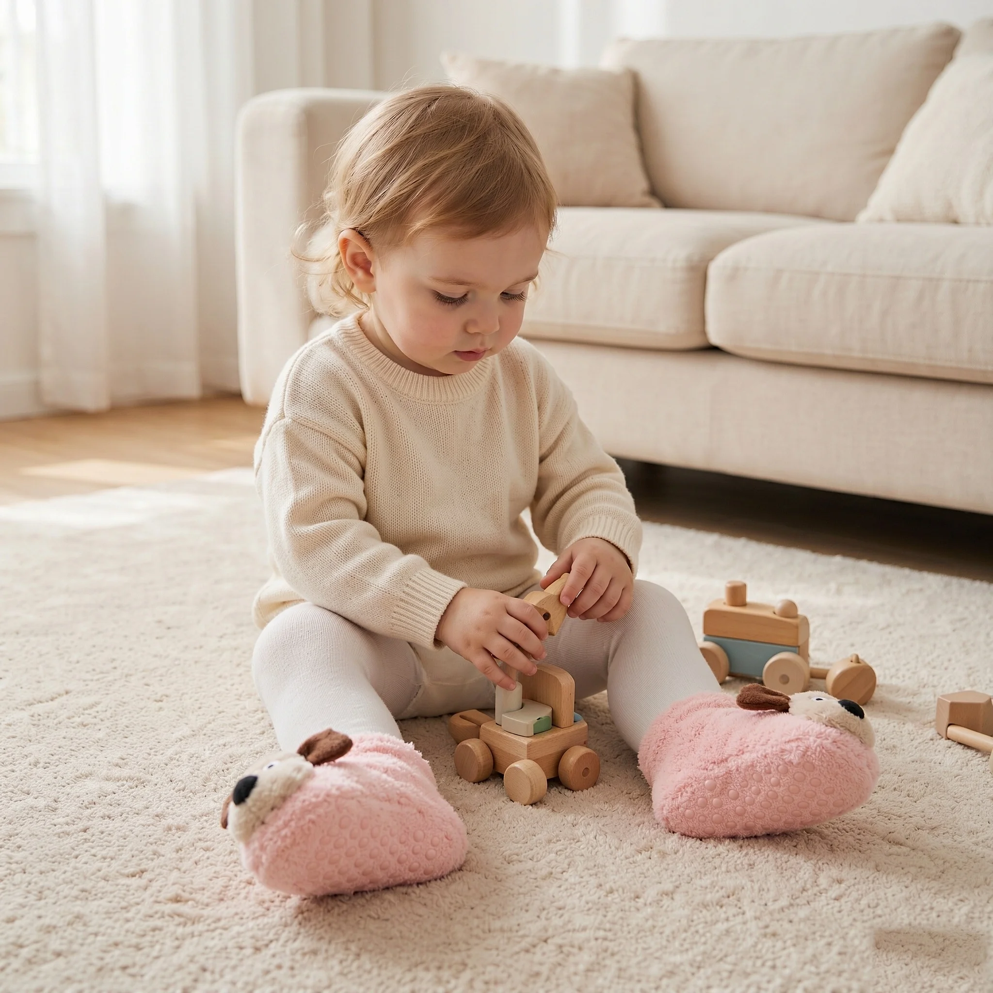1 Pair Baby Fleece Slipper Socks Cute 3D Puppy Anti Slip Silicone Sole Warm Floor Socks Toddler Winter Socks for 0-3 Years