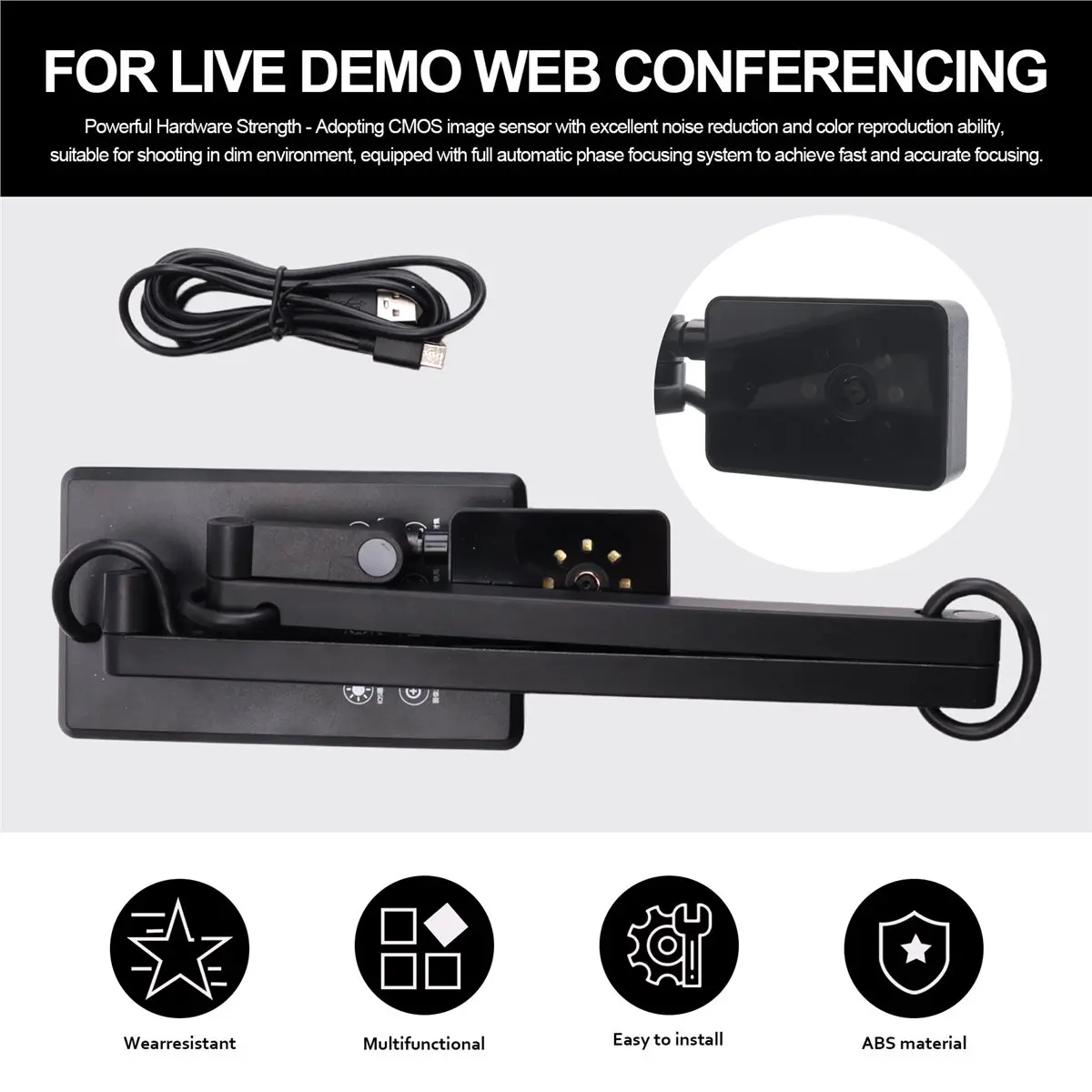 #58M Electronics Accessories,4K USB Document Camera 16MP Webcam Visualiser Image Invert Foldable (Black)