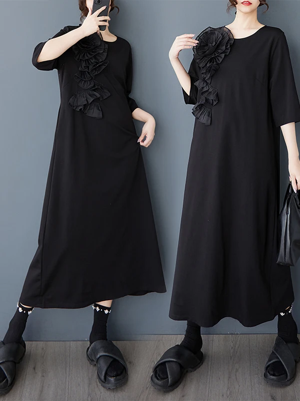 Summer 2025 Women's Faion Loose Slimming Floral Patchwork ort Sve Midi Dr Sli Commute Basic Sle Regular Thi...