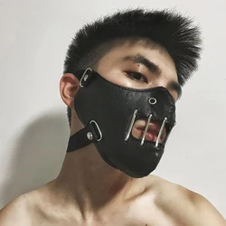 Men Locomotive Masquerade Masks Simple Fashion Sports Student Riding Leather Face Mask Beast Zipper Rivets Game Party Bar Tool