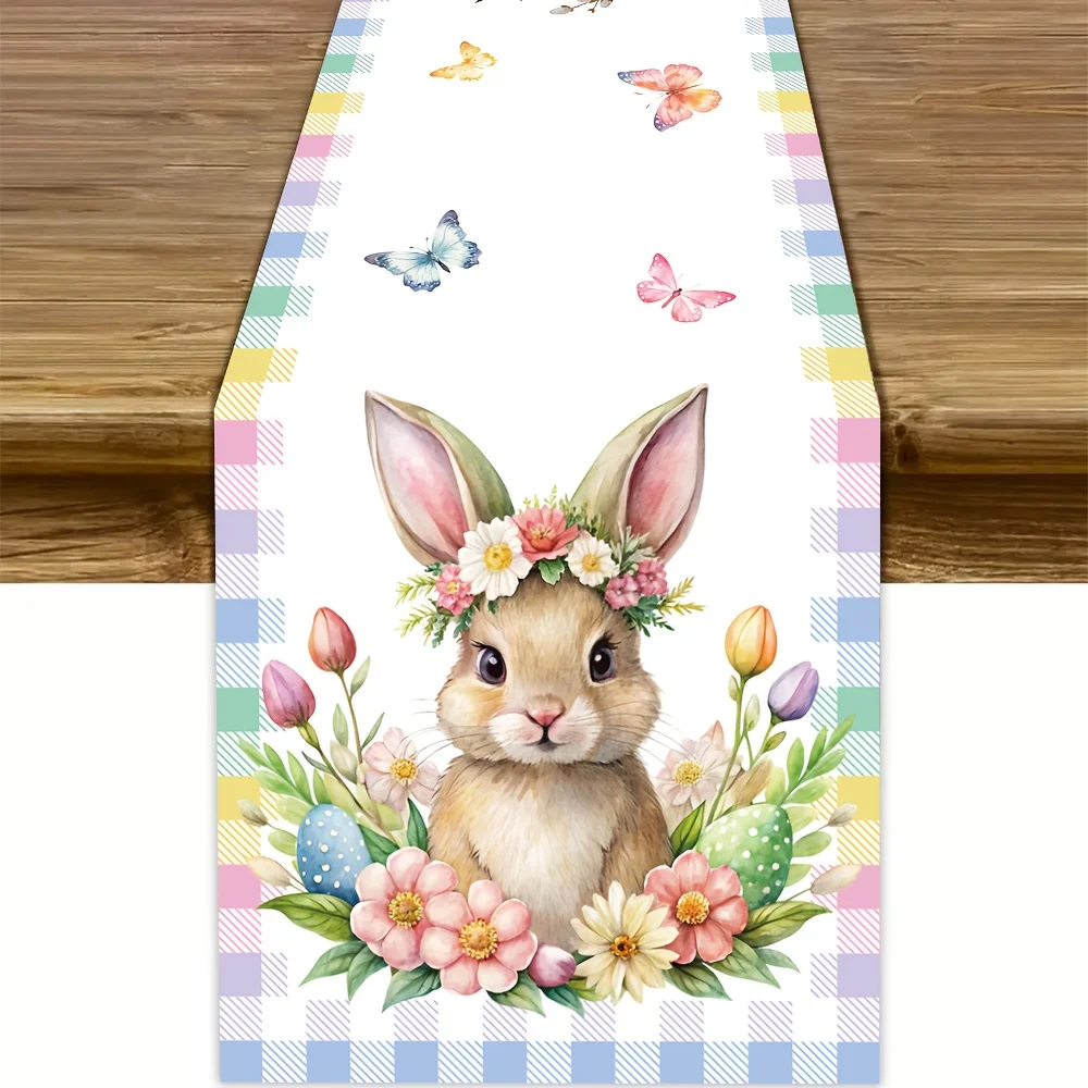 Niedlicher Oster-Hasen Tischläufer, Saisonale Frühlingsdekoration für Familientreffen, Innen- und Außentischdecke für Küche & Esszimmer