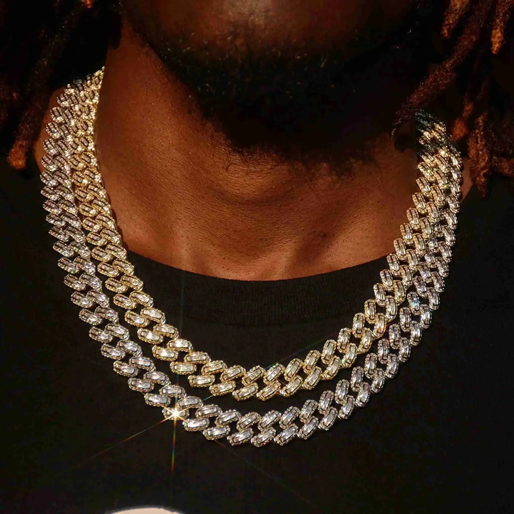 Gold Color Hip Hop New Men Necklace Micro Pave Iced Out New New Cz Hiphop Rock Cool Men Boy 14mm Square Cuban Chain