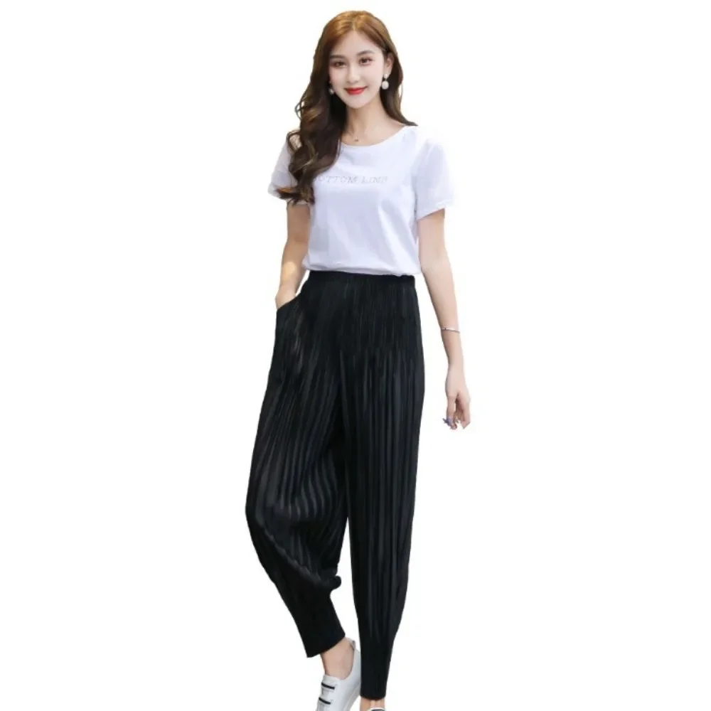 Pleats Pleated Small Leg Pants Casual Temperament Large Size Simple Women\'s Radish Women\'s Spring Summer Thin Pants Plus Size