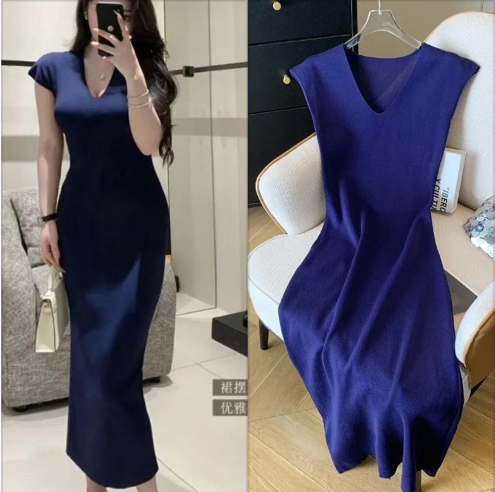 

Sexy Dress Women Slim V-neck Temperament Hip Bodycon Knitted Long Dress