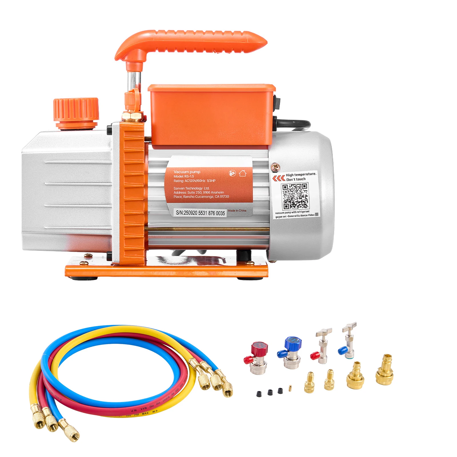 AC Vacuum Pump and Gauge Set, 4.5 CFM 1/3 HP, Designed for R134a R22 R410a R1234YF R32, with Carry Bag, Single Stage Rotary Vane HVAC Vacuum Pump, A/C Manifold Gauge Kit