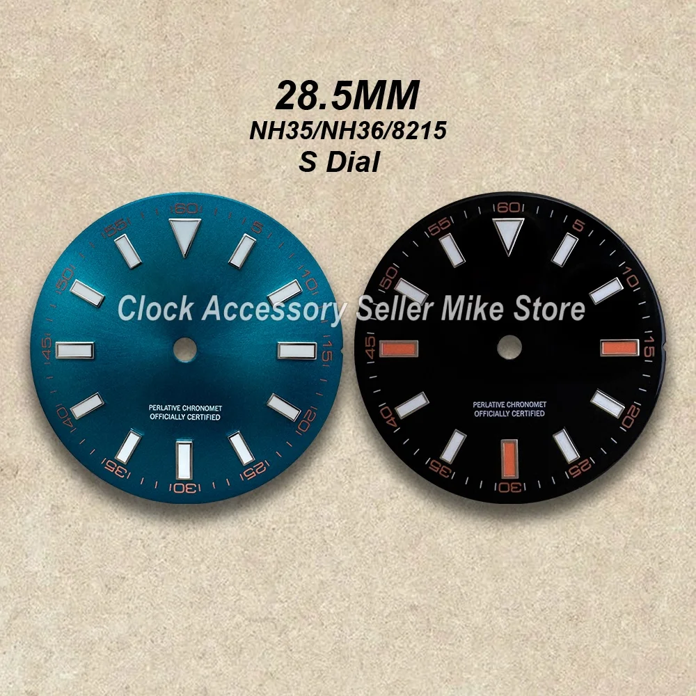 

28.5mm S Logo Dial Fit NH35/NH36/8215 Movement Ice Blue Luminous Sunburst/Matte High-Quality Dial Watch Modification Accessories