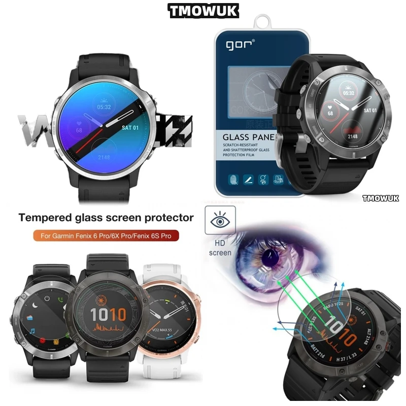 

For Garmin Fenix 6 6S 6X Pro Silver Tempered Glass Screen Protector Smart Watch HD Anti-Scratch 9H Hardness Ultra -Durable Shiel