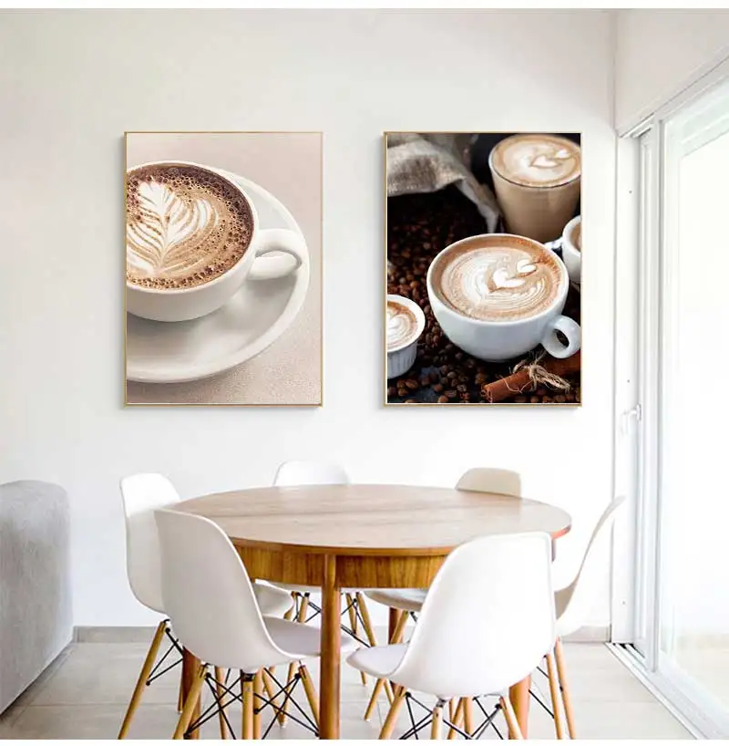 Vintage Latte Coffee Croissant Lines Cookie Posters And Prints Canvas Painting Wall Art Pictures For Living Room Home Shop Decor