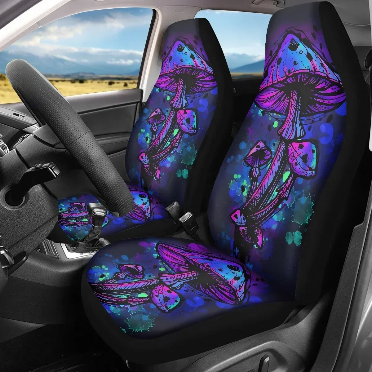 Fashion Psychedelic Mushrooms Print Car Seat Covers Set of 2 Vehicle Seat Protector Car Covers for Auto Cars SUV