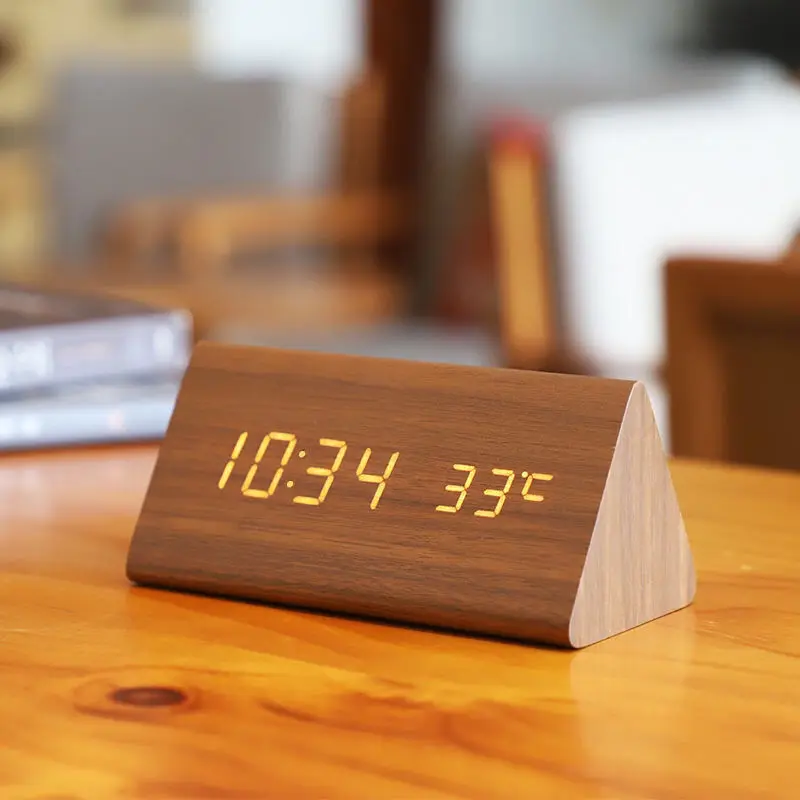 

Wooden LED electronic clock pendulum desktop digital luminous silent alarm clock