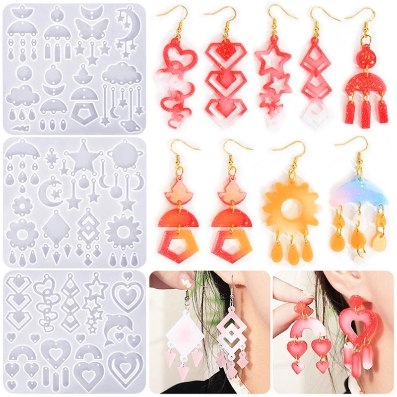 DIY Various Shpae Earring Pendant Silicone Mold with Hole Women Dainty Jewelry Earring Charms Ornament Epoxy Resin Casting Mould