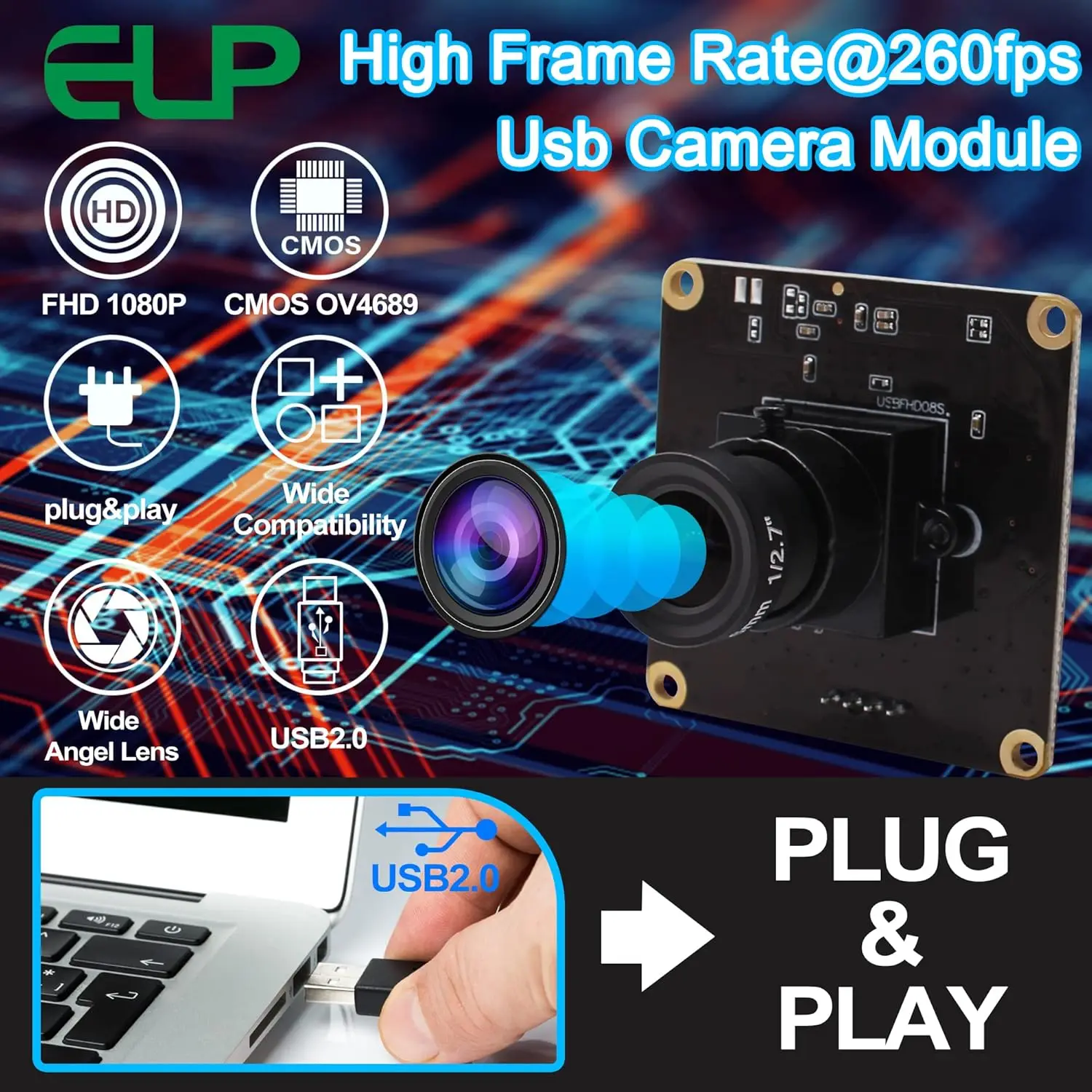 ELP 2MP USB Camera High Speed 1080P 60FPS 720P 120FPS 360P 260FPS Webcam Mini CCTV Industrial USB Camera Module For Golf Swing