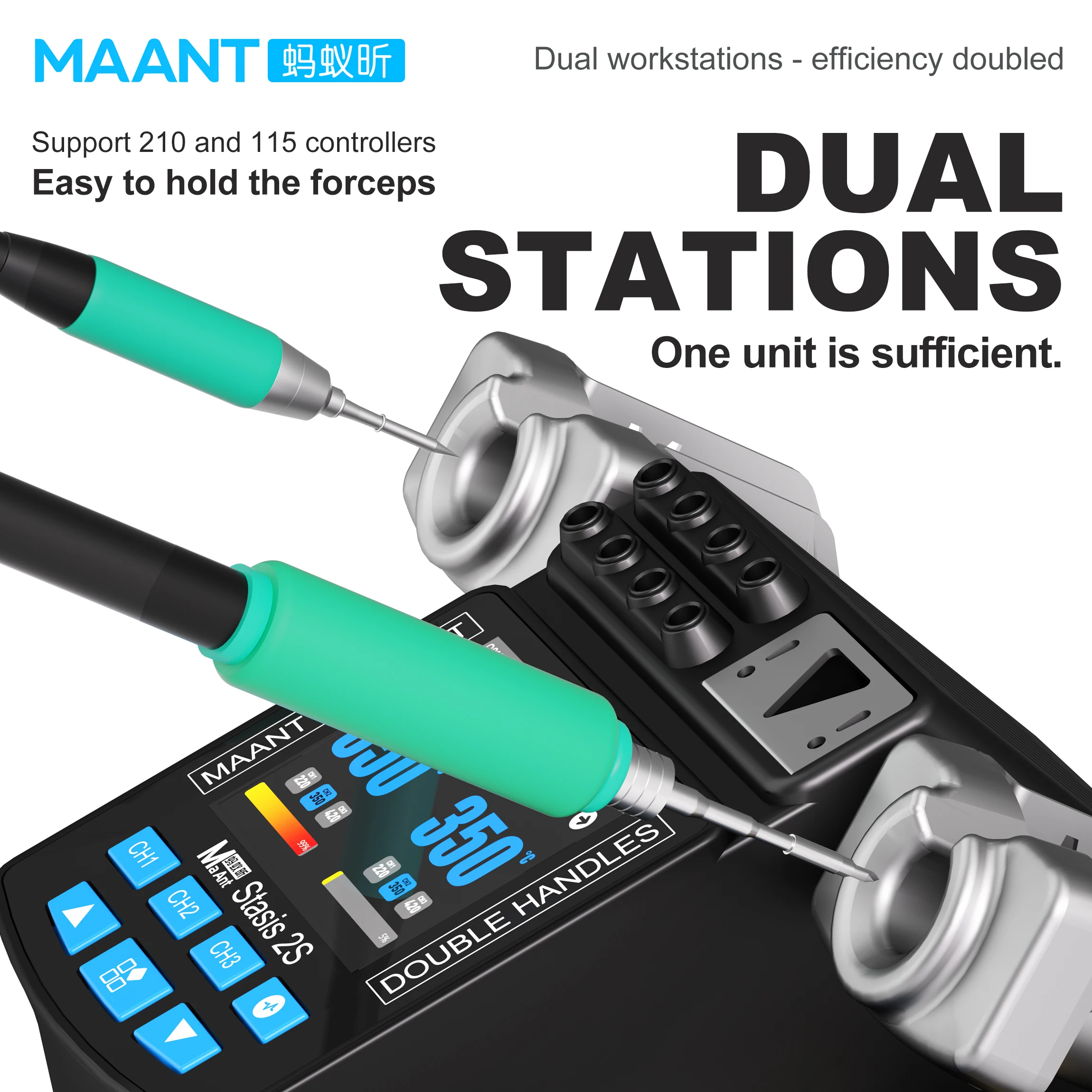 

MaAnt 2S 200W Smart Display Dual Handle Welding Platform Compatible C210/C245/C115 Handle For PCB Repair Soldering