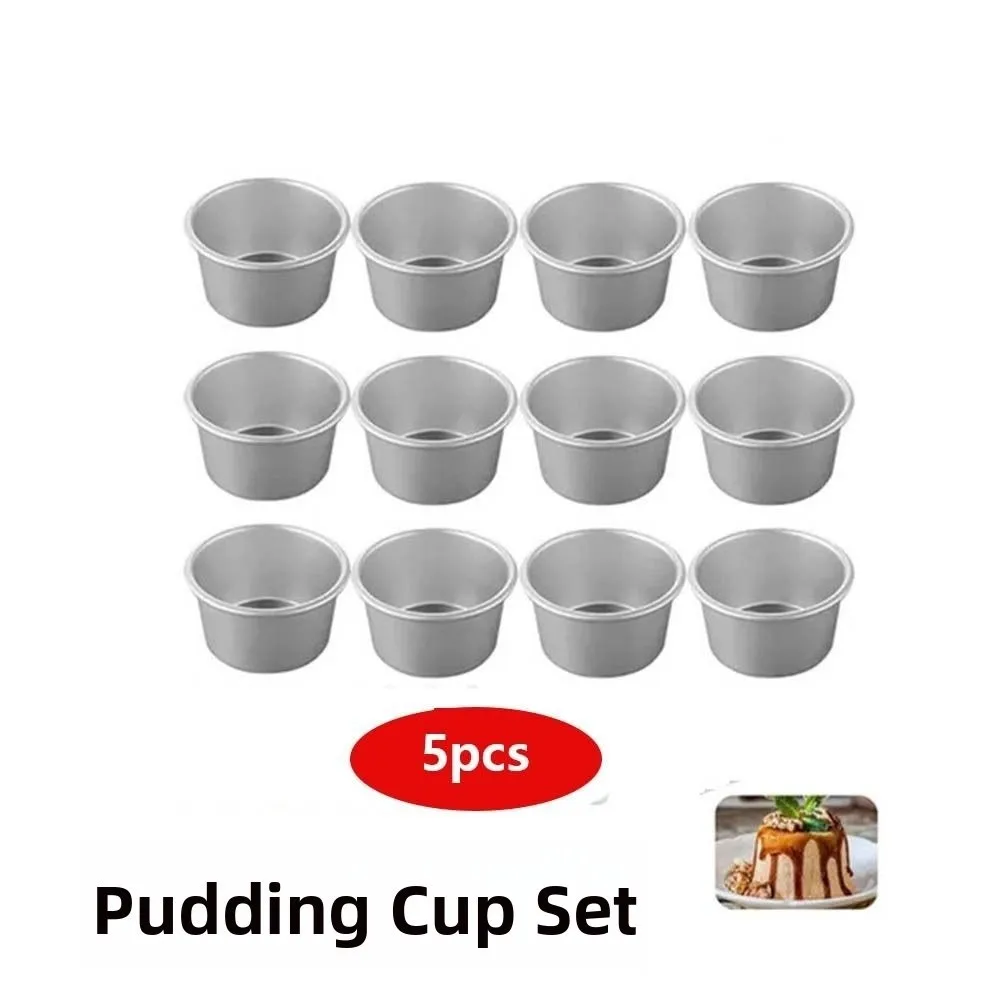 

5Pcs Mini Aluminum Alloy Nonstick Cupcakes Cup Small Tin Nonstick Surface Eggs Tart Moulds Round Shape Cake Mold Pan Cake Making