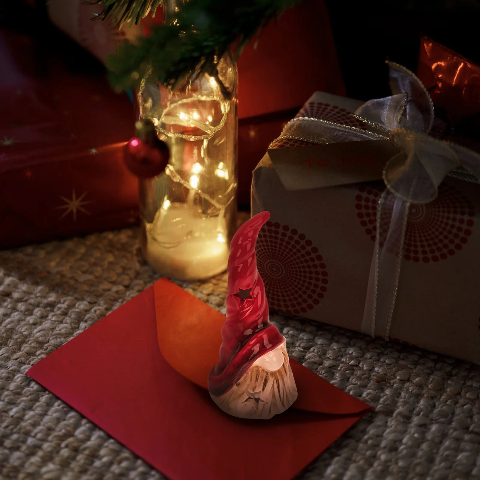 

1pc Retro Ceramic Christmas Decor Small Luminous Xmas Ornament Desktop Party Decoration Glowing Adornment Home Holiday Craft