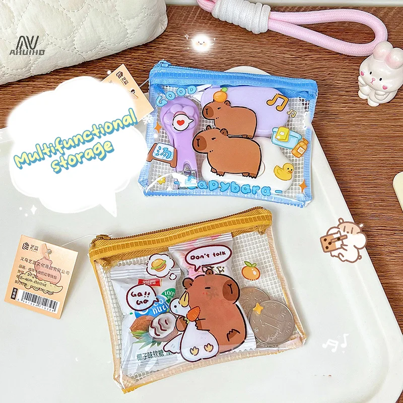 Cartoon PVC Capybara Coin Purse Pouch Cute Wallet Portable Waterproof Mini Storage Bag Key Earphone Organizer For Kids Gifts