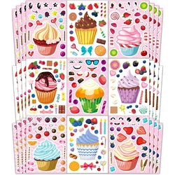 Creative Cupcake Make A Face Stickers Sheets Kids Children Toddlers Birthday Party Favor Gifts DIY Cake Dessert Puzzle Stickers