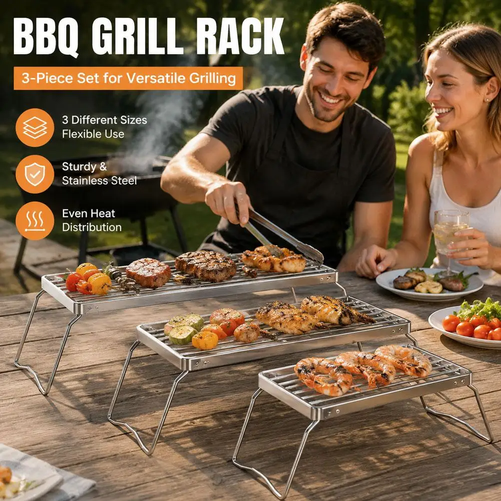 Outdoor Stove Stand Barbecue Grill Rack Outdoor Stainless Steel Foldable Mini Grill Rack BBQ Stove Stand For Picnic Cooking