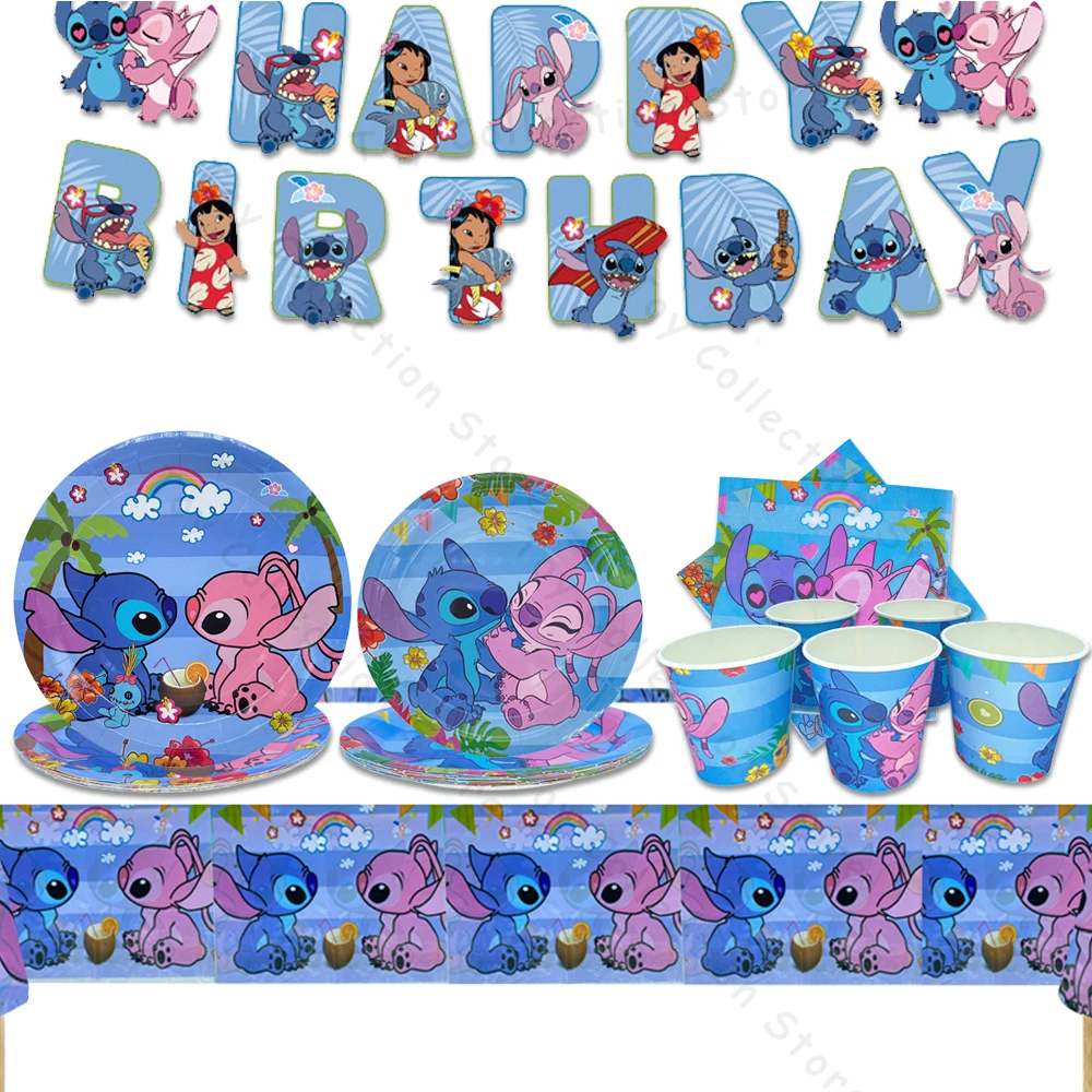 

Blue Pink Lilo and Stitch Girl Boy Favors Party Supplies School Animation Club Anniversary Celebration Party Decoration Plates